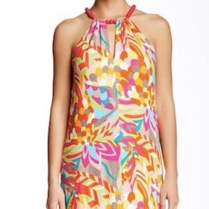 Trina Turk Printed Maxi Dress Beaded Collar Petite Small